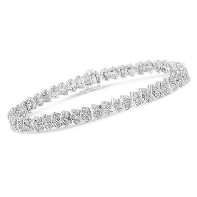 Contemporary .925 Sterling Silver 1.0 Cttw Chevron 2 Stone Arrow Link Tennis Bracelet (I-J Color, I3 Clarity) - 7” For Sale - Image 3 of 6