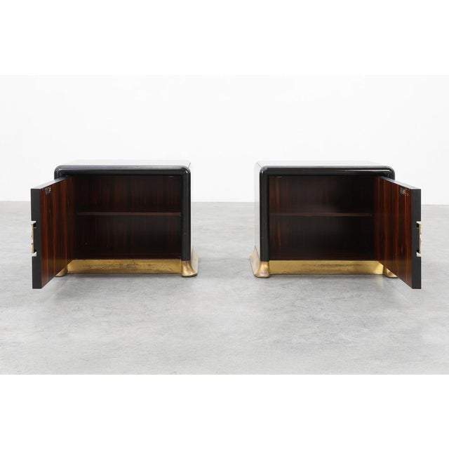 Nightstands in Wood with Brass Relief, Italy 1970s, Set of 2 For Sale - Image 6 of 15