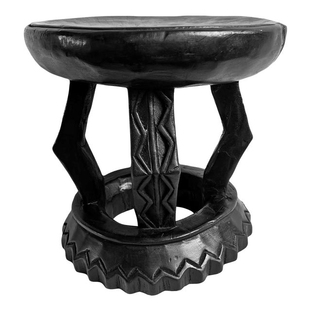 Vintage Oka Yoruba Black Wood Stool For Sale