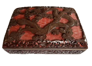 Lacquerware Handwork Carved Enamel Bronze Dragon Box