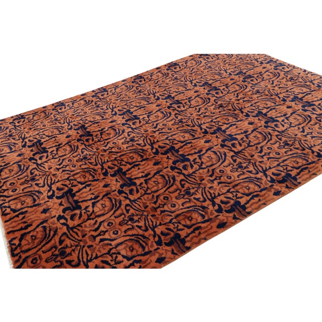 Rug & Kilim Vintage Zeki Müren Rug, Rust and Navy Blue All Over Patterns - Rug & Kilim For Sale - Image 4 of 8
