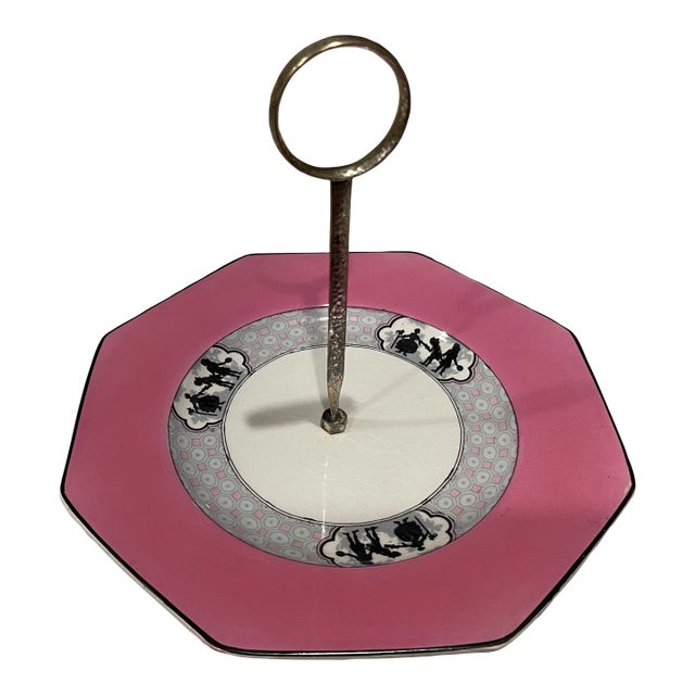 1930s Art Deco England Silhouette Desert Plate by Baker Company With Hammer Silver Plate - Rare For Sale