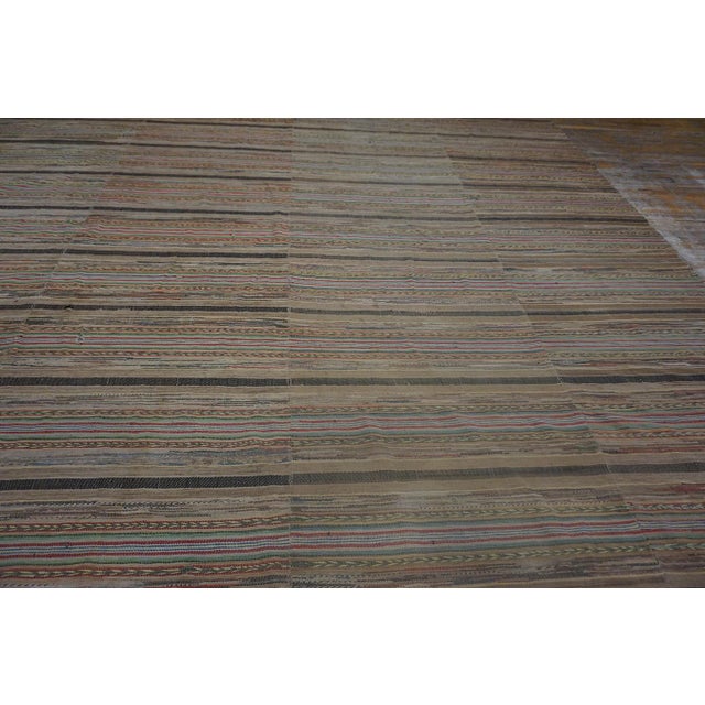 Amazing Earthy Tones Background Color With Stripe Pattern Antique American Rag Rug For Sale - Image 4 of 10