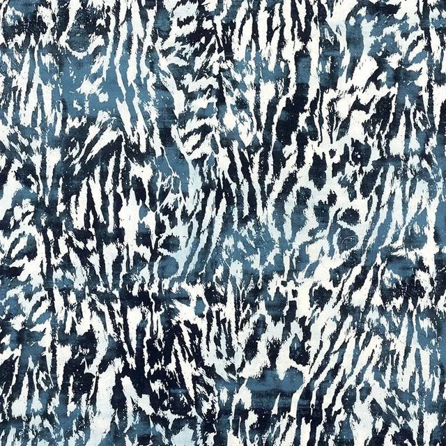 Abstract Schumacher X Celerie Kemble Feline Fabric in Indigo For Sale - Image 3 of 3