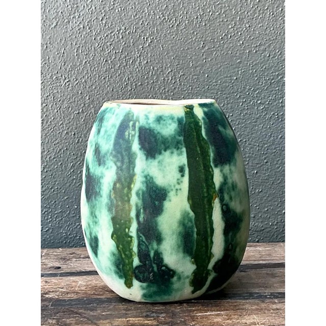 Late 20th Century Vintage Green Abstract Ceramic Vase For Sale - Image 5 of 12