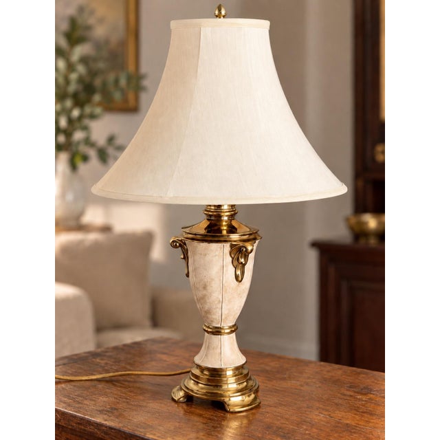 A commanding vintage table lamp with a sculptural neoclassical presence, this substantial 32-inch lamp combines genuine...