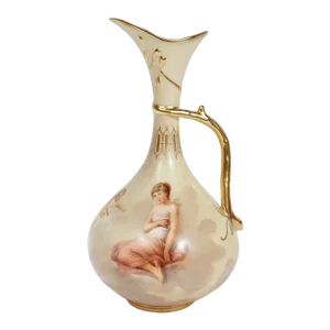 Signed Antique Vienna Handpainted Porcelain Ewer Depicting Psyche