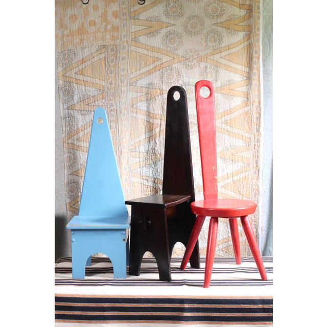 1950s 1950s Handmade Blue "Keyhole Chair" - Sewing Chair or Stool For Sale - Image 5 of 15