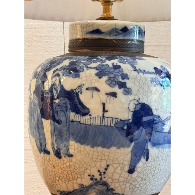 Mid 20th Century Mid 20th Century Blue and White Chinese Ginger Jar Lamp For Sale - Image 5 of 10
