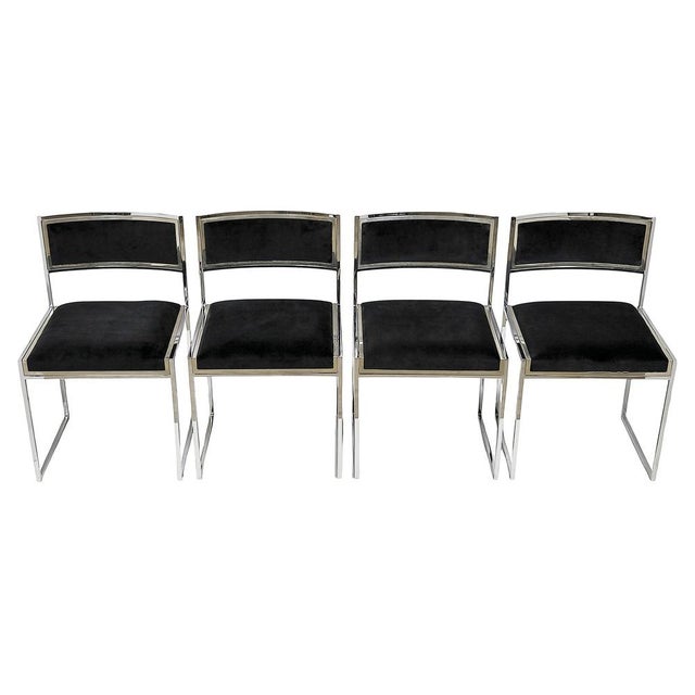 Mid-Century Modern Italian Chrome and Velvet Chairs, 1970s, Set of 4 For Sale - Image 6 of 10