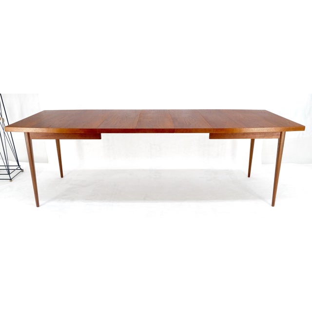 Danish Mid Century Modern Teak Boat Shape Dining Table w/ 3 12" Leaves MINT For Sale - Image 11 of 17