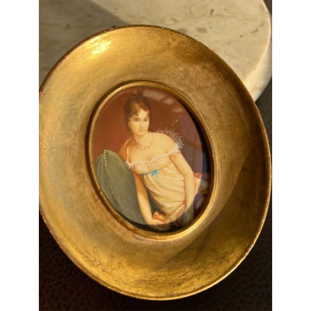 Antique/ Vintage Miniature Italian Signed Hand Painted Portrait, Lady in Nightgown With Gilded Wooden Frame For Sale - Image 9 of 15