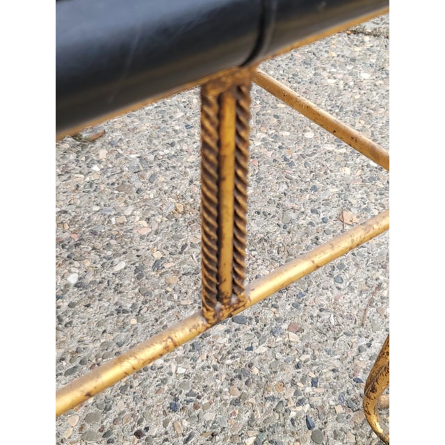 Vintage Mid Century Black Bench W Gold Metal Base Hollywood Regency For Sale - Image 10 of 12