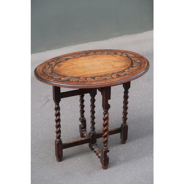Antique Carved Tiger Oak Folding Tea Coffee Table Barley Twist End of XIXth Century For Sale - Image 11 of 13