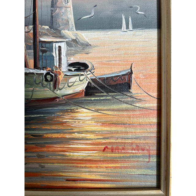 Framed Oil Painting on Canvas of Ocean City Nj ~ Sailboat & Lighthouse 8 X 10” For Sale In Philadelphia - Image 6 of 6
