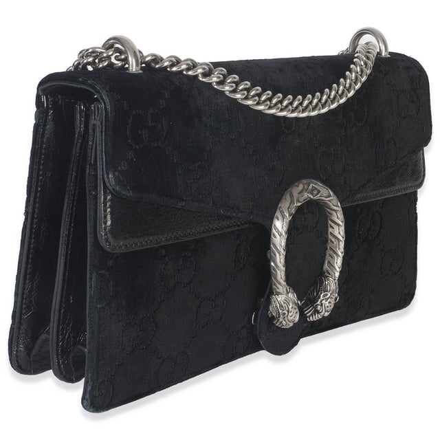 Contemporary Black GG Embossed Velvet Small Dionysus Chain Bag For Sale - Image 3 of 9