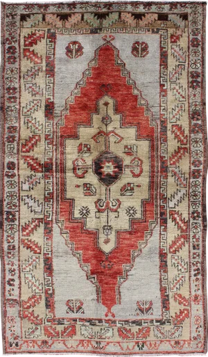 Vintage Turkish Oushak Rug in Orange Red, Butter & Light Gray