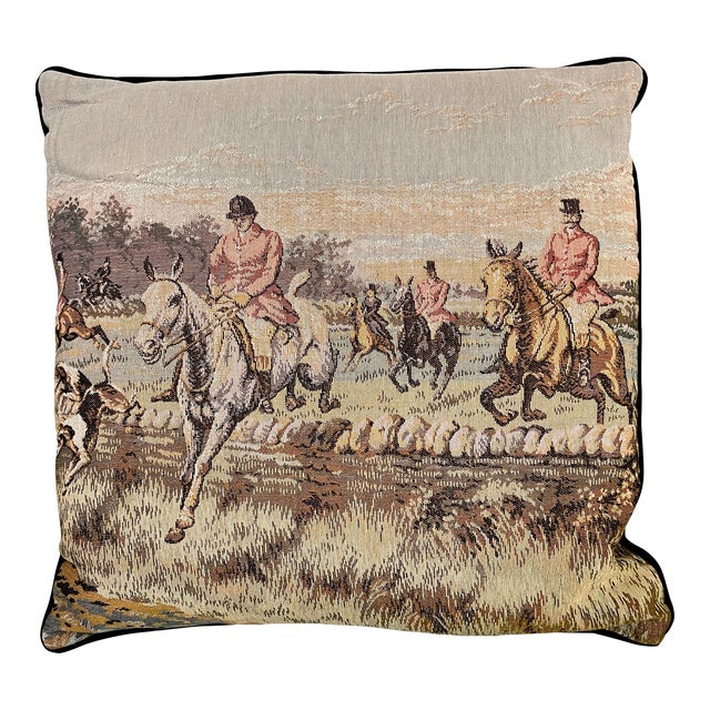 Vintage English Fox Hunt Equestrian Tapestry Accent Pillow Chairish