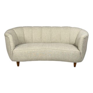 Danish Modern, Banana Sofa, Beechwood, Green Fabric, Denmark, 1940s For Sale