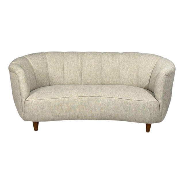 Danish Modern, Banana Sofa, Beechwood, Green Fabric, Denmark, 1940s For Sale