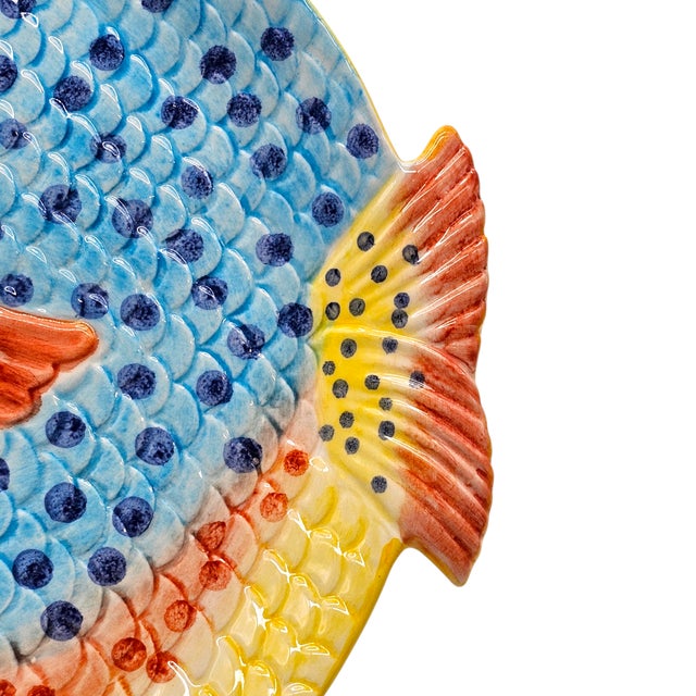 1990s Hand Painted Majolica Zanolli Italian Fish Plates & Platter Set of 6 For Sale - Image 5 of 16