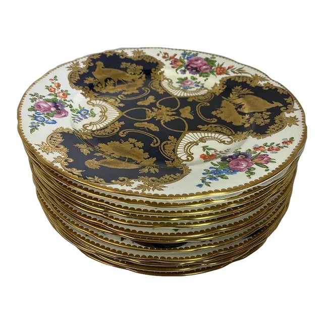 Tiffany & Co./Booths, Cobalt & Floral Dinner Plates- Set of 12 For Sale