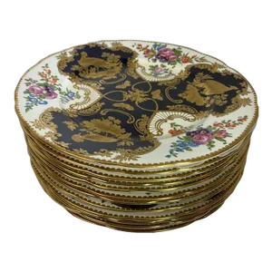 Tiffany & Co./Booths, Cobalt & Floral Dinner Plates- Set of 12