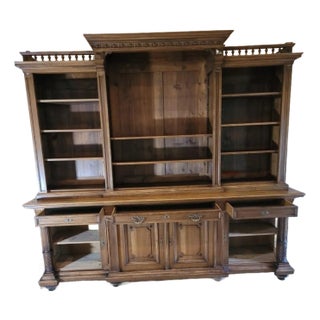 60% Off! Large Antique European Breakfront Bookcase Cabinet For Sale