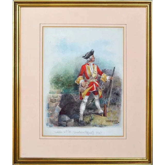 Early 20th Century "Muskateer 28th Foot (Gloucestershire Regiment) 1746" Figurative Watercolor Painting, Framed For Sale
