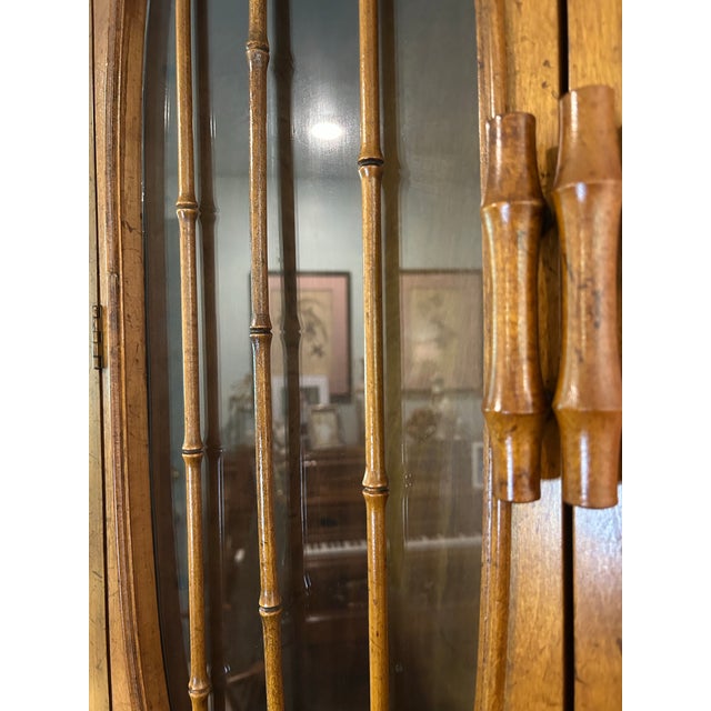 1970’s American of Martinsville Faux Bamboo Chinoiserie Palm Beach Secretary Desk With Display Cabinet For Sale - Image 9 of 12
