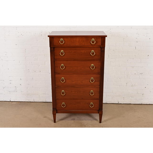 A gorgeous French Regency Louis XVI style six-drawer highboy dresser or lingerie chest By Baker Furniture, "Milling Road"...