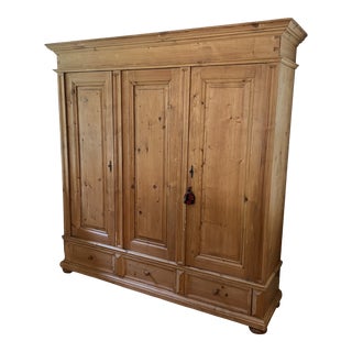 19th Century Antique English Pine Armoire Linen Press For Sale