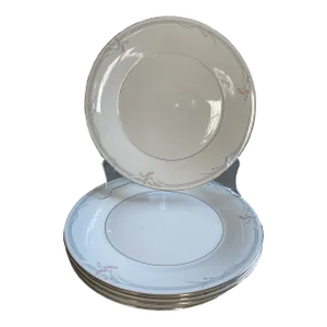 Vintage Royal Doulton “Pink Carnation” English Fine Bone China Dinner Plates With Platinum Trim& Accents-Set of 4. 2 Sets Available.