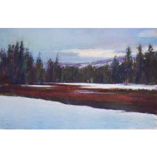 Red River by Ernie Gallegos | Pastel Landscape of a river surrounded by trees and snow. For Sale