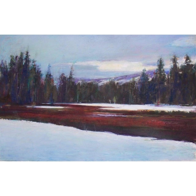 Red River by Ernie Gallegos | Pastel Landscape of a river surrounded by trees and snow. For Sale