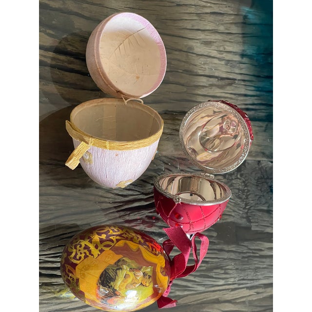 3 pcs 4” Easter Eggs two in paper mache and one metal .