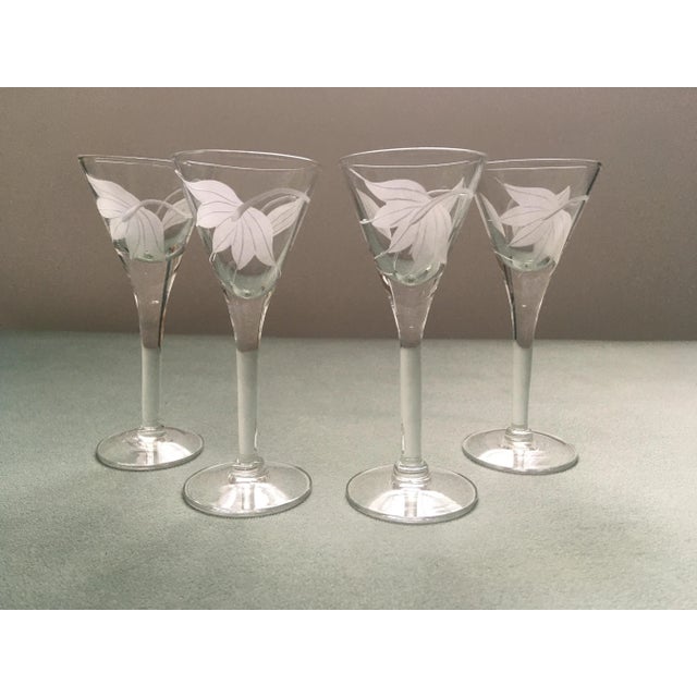 Late 20th Century Floral Frosted Glass Liqueur Glasses- Set of 4 For Sale - Image 13 of 13