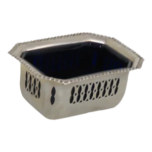 Cobalt Blue Glass Epns Silver Salt Cellar Small Dish Made in England