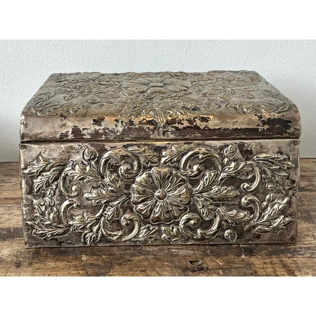 Vintage Hammered Floral Metal Box For Sale - Image 11 of 11