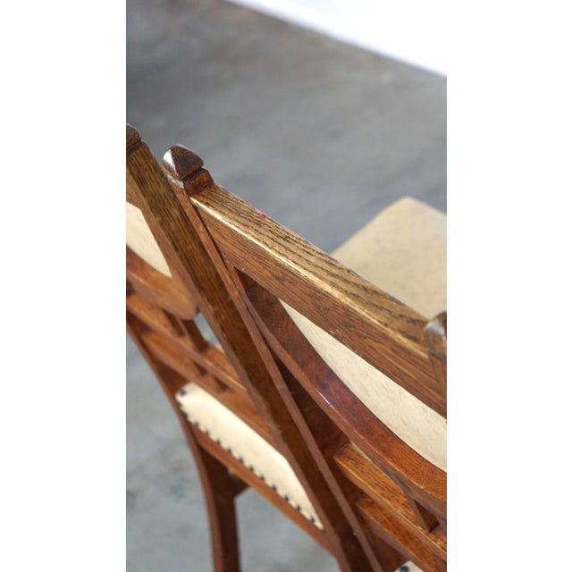 Antique Art Nouveau Style Dining Chairs with Light Skai Leather Upholstery, Set of 4 For Sale - Image 12 of 14