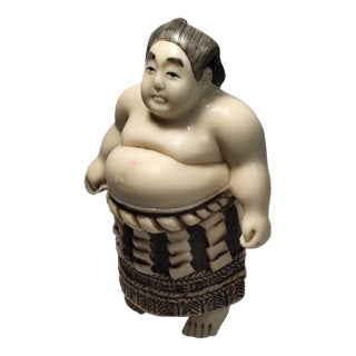 Antique Meiji Period Japanese Hand Carved Sumo Figurine For Sale