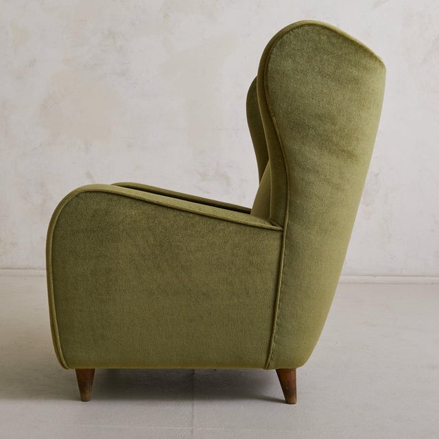 Wood Italian Forest Green Velvet Lounge Chair with Down Cushion, 1950s For Sale - Image 7 of 11