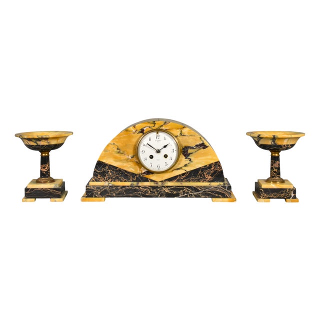 French Art Deco Clock and Garniture Set, 1920s, Set of 3 For Sale