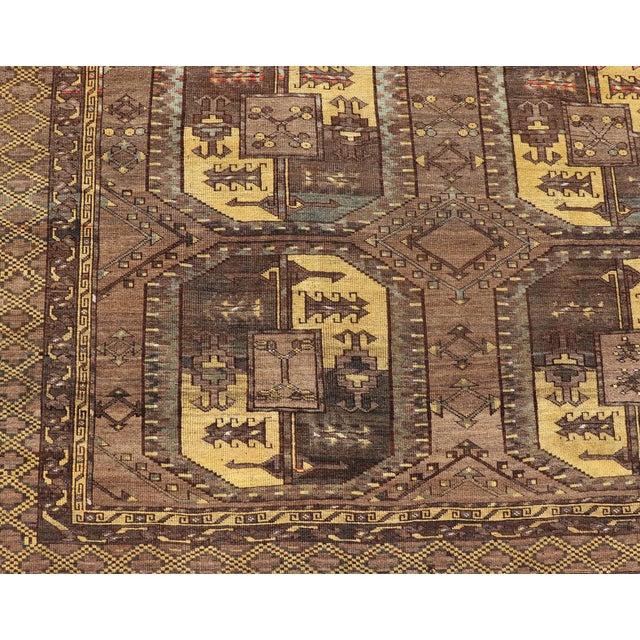 Yellow Large Turkomen Ersari Rug With All-Over Bokhara Design in Brown, Coffee & Yellow 11'3 X 14'11 For Sale - Image 8 of 17