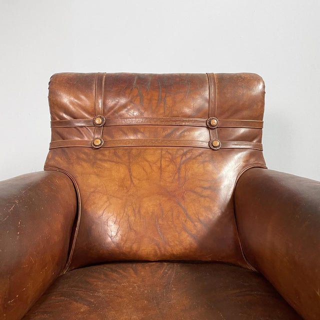 Wood Art Nouveau Armchairs with Armrest in Brown Leather, England, 1920s, Set of 2 For Sale - Image 7 of 18