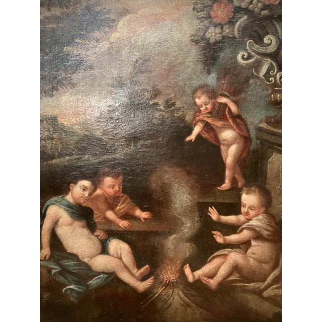 Italian School, 1600s, Allegory of Winter, Putti, Cherubs Still Life, 1800s, Oil on Canvas & Wood & Gold Leaf, Framed For Sale - Image 6 of 10