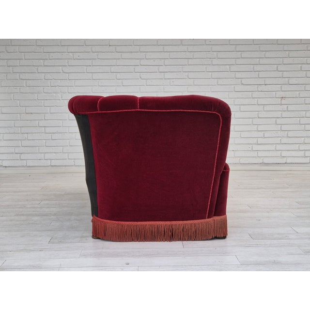 Mid-Century Modern Vintage Danish 3-Seater Sofa in Cherry-Red Furniture Velour, 1960s For Sale - Image 3 of 18