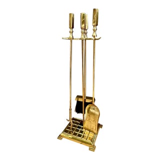 Set Modernist Brass Fireplace Tool Set For Sale