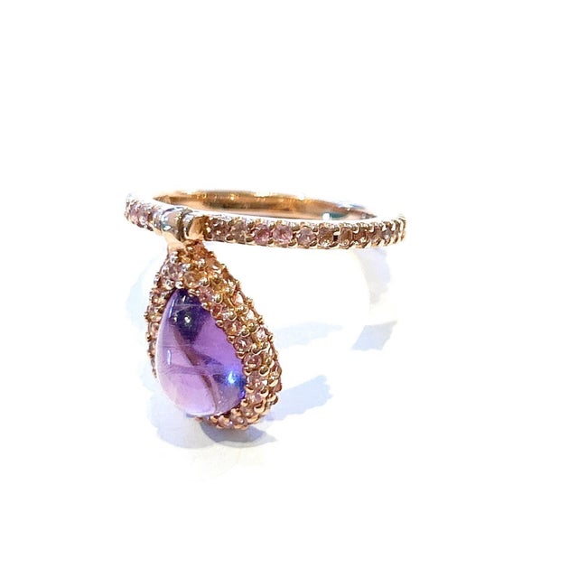 Late 20th Century Bochic “Capri” Vintage Diamond & Amethyst Ring Set In 18K Gold & Silver For Sale - Image 5 of 8