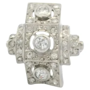 Vintage Art Deco Platinum Step-Cut Diamond Ring, Mid-Century Modern